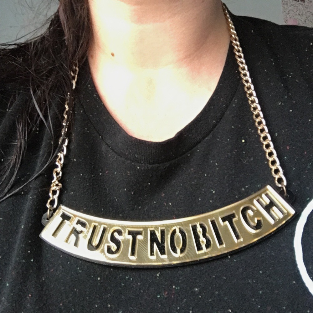 TRUST NO BITCH Gold Chain Statement Necklace